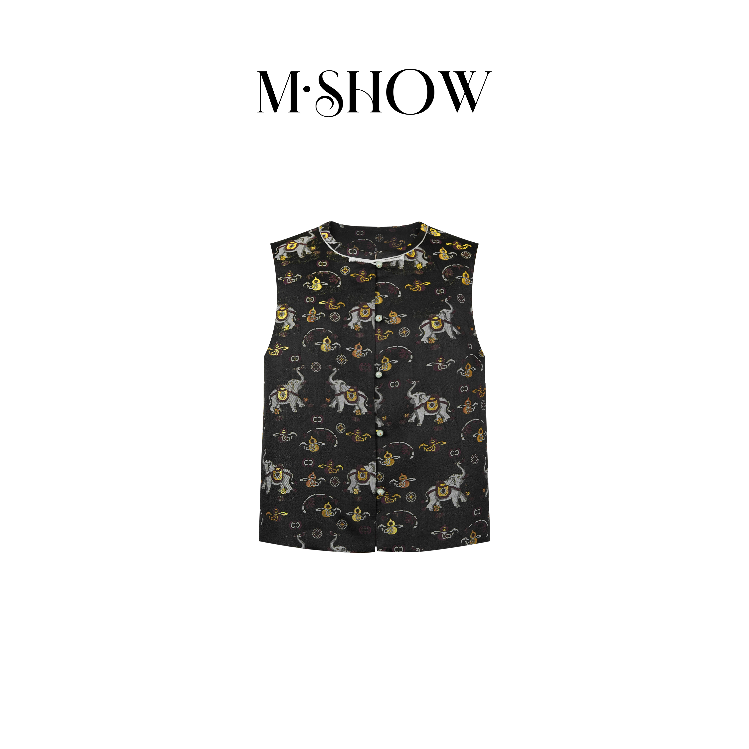 【宝象葫芦】100%桑蚕丝35姆米织金宋锦女士真丝马甲657M