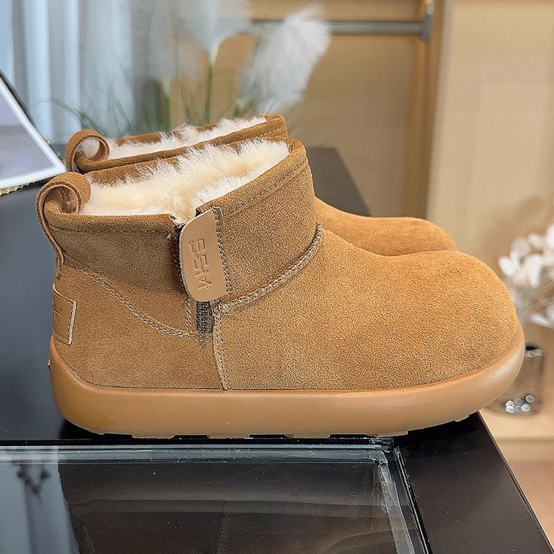 真皮勃肯小短靴雪地靴女2025新款冬季加厚东北厚底防滑保暖棉鞋子