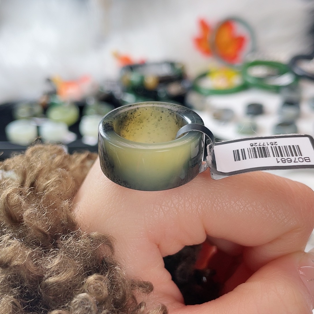 和田玉未镶嵌戒指k37 青花糖直切17.4mm