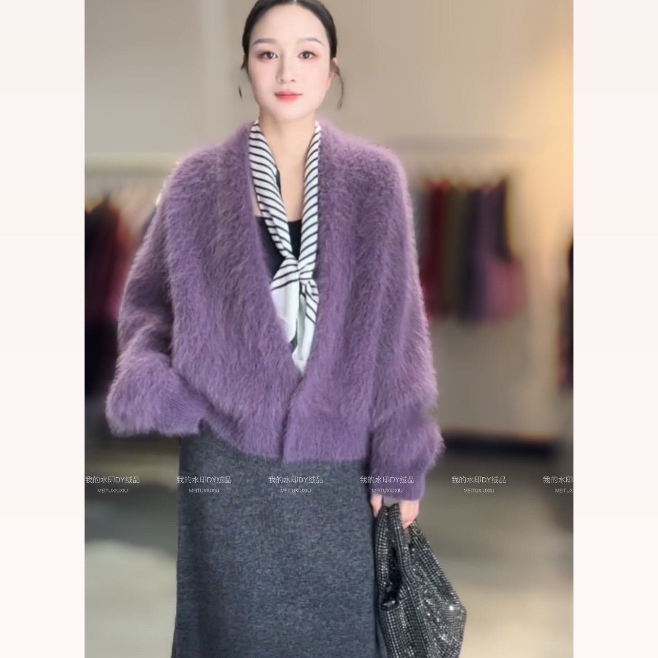 倾城】紫金拉毛 青果领两粒扣小开衫