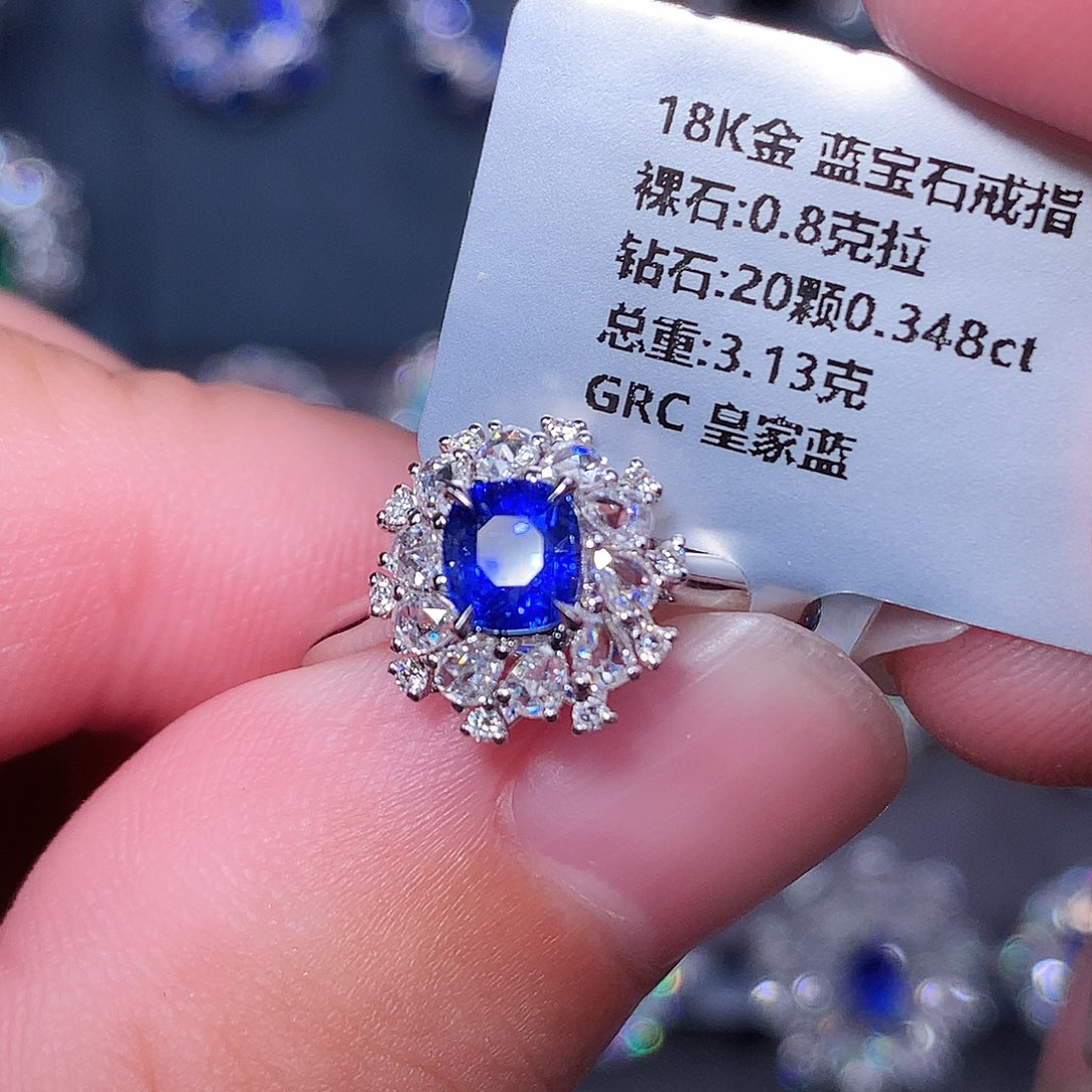 戒指蓝宝石18K金镶嵌