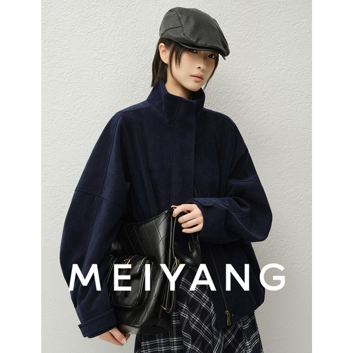A美洋MEIYANG 蓝宝石外套【商场同款】雾面定织立领拉链夹克-周五
