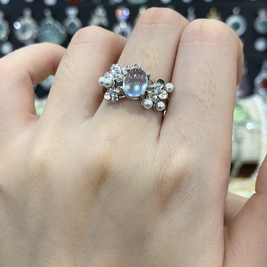 蛇纹石玉银S925镶嵌戒指