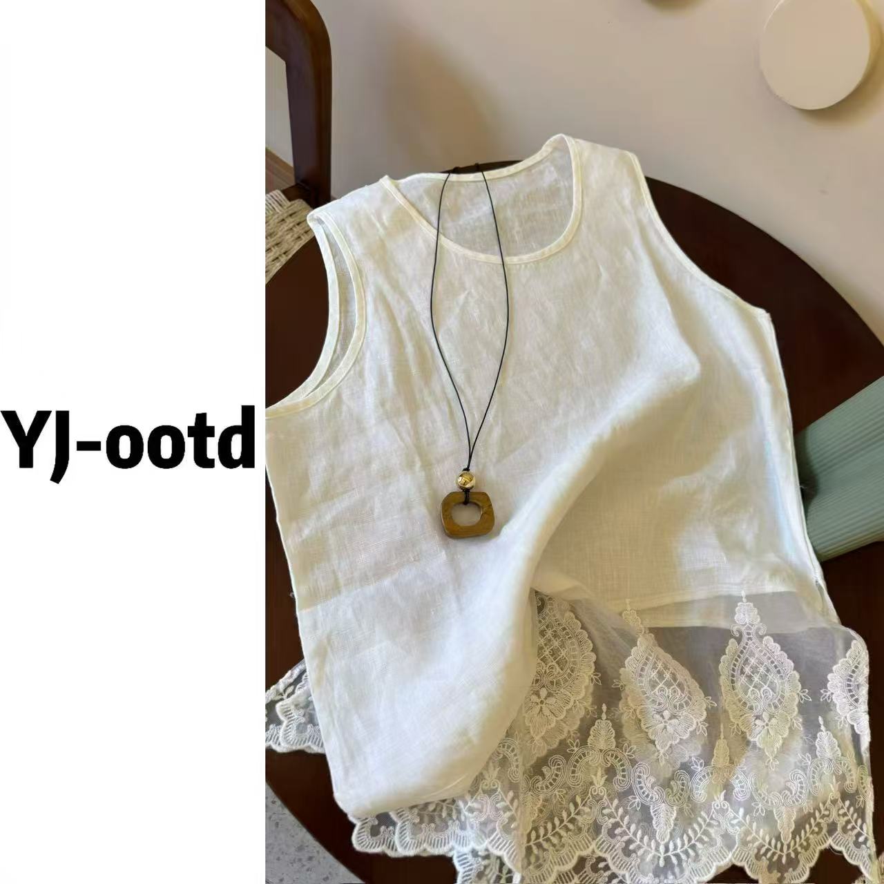 YJ-ootd/YJ25夏季新款老钱风气质款休闲亚麻背心