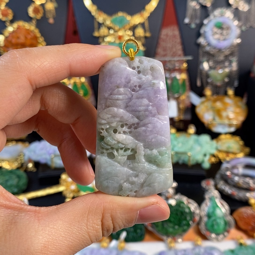 翡翠吊坠(不含链)未镶嵌山水吊坠 亏清