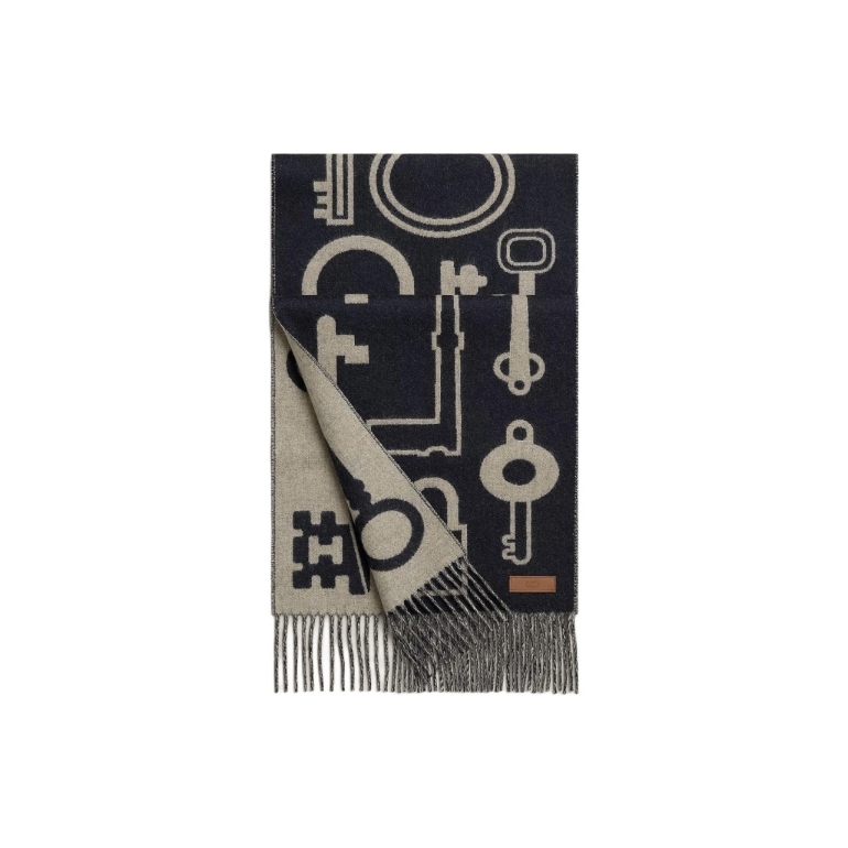 99新 Hermes/爱马仕 锁头钥匙印花围巾/尺寸160 *30cm/7564