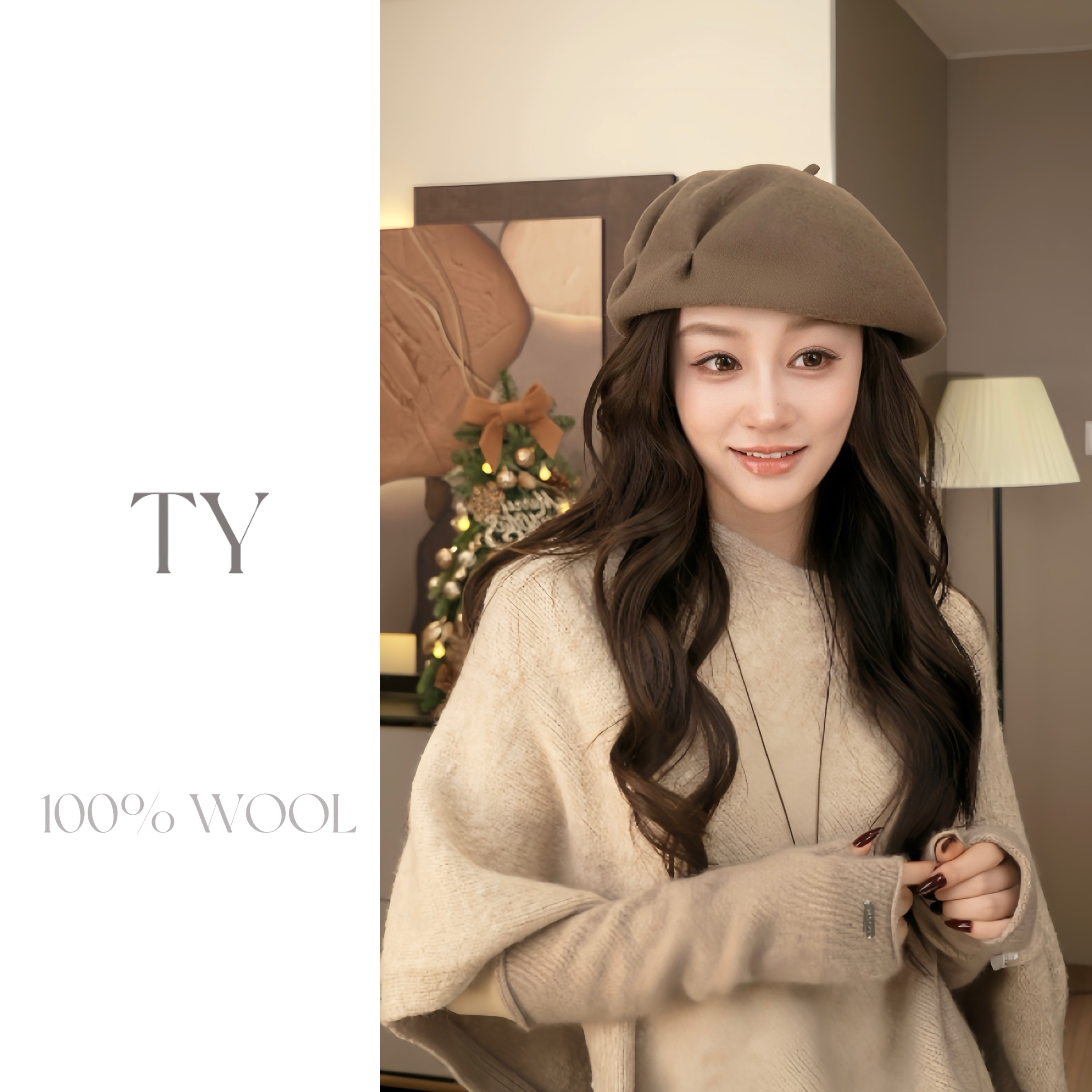 太一  “优雅过冬”褶皱纯色贝雷帽秋冬女时尚百搭复古