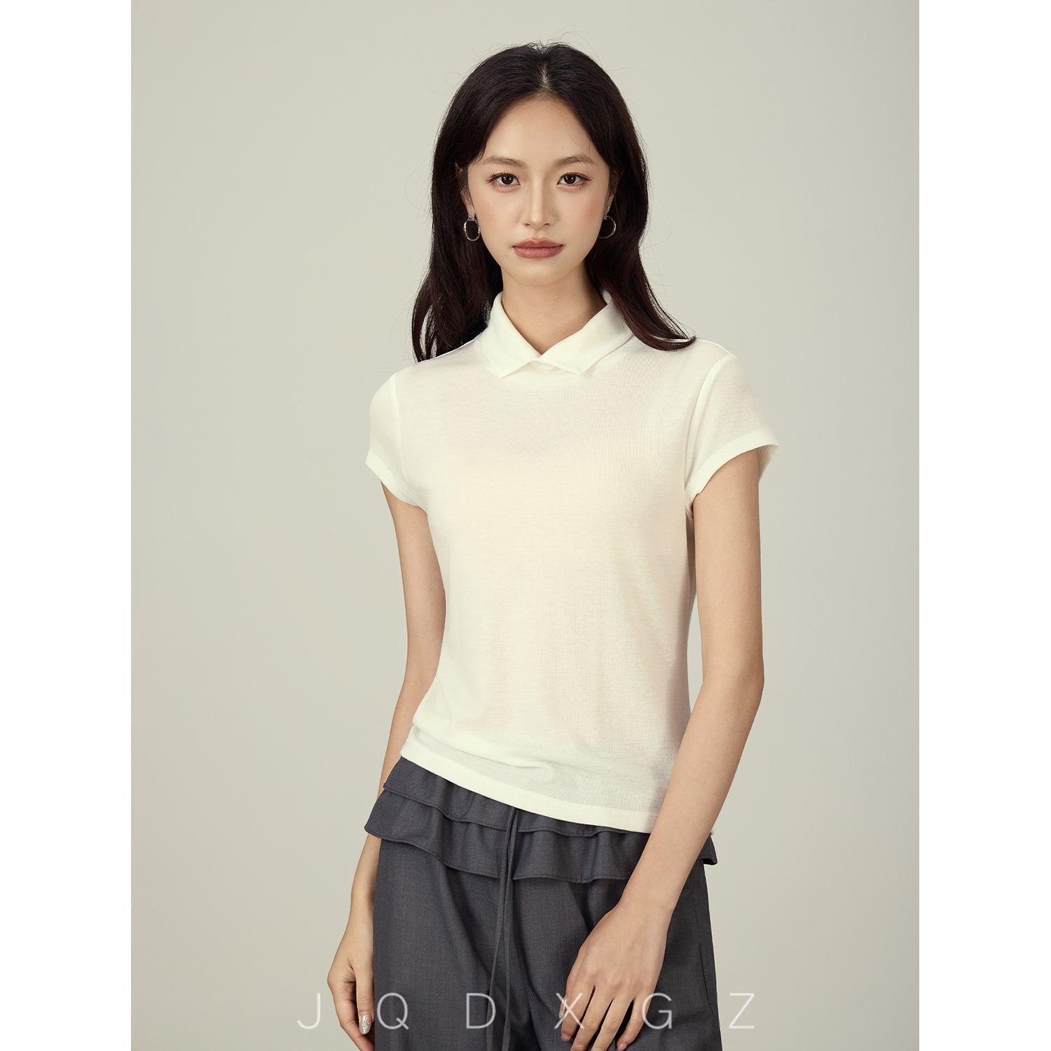 莱赛尔天丝上衣女夏季薄款深色假两件T恤宽松polo衫25XT2882