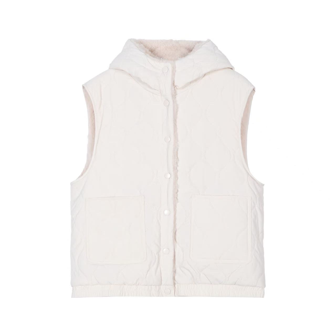 双面穿暖暖的羔绒连帽马甲外套