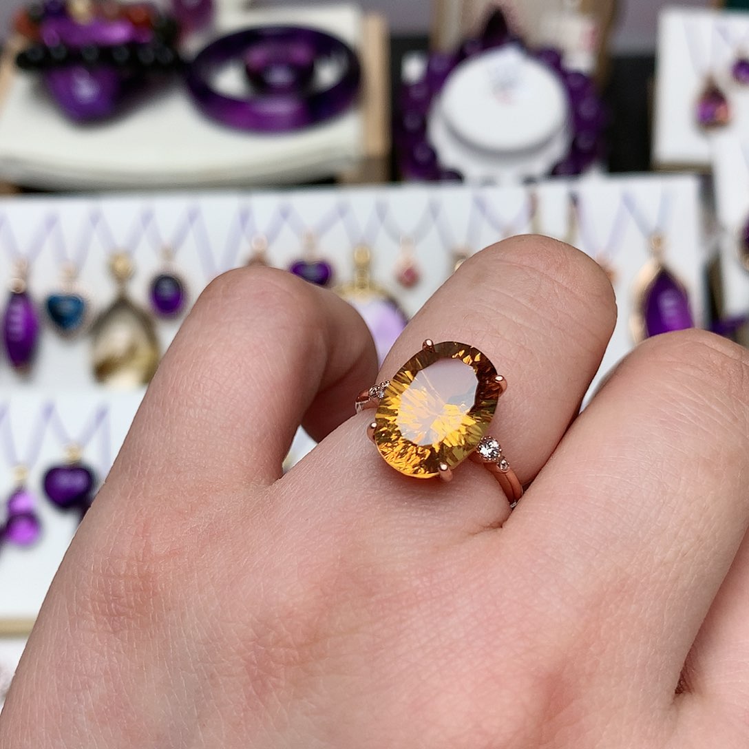 黄晶精品暴力黄戒指银S925镶嵌
