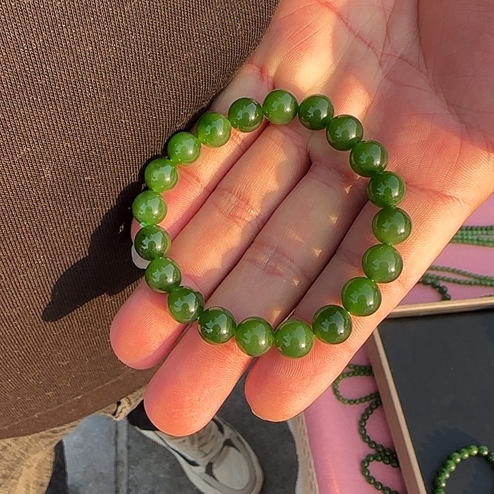 和田玉未镶嵌手链俄碧辣阳绿卡10