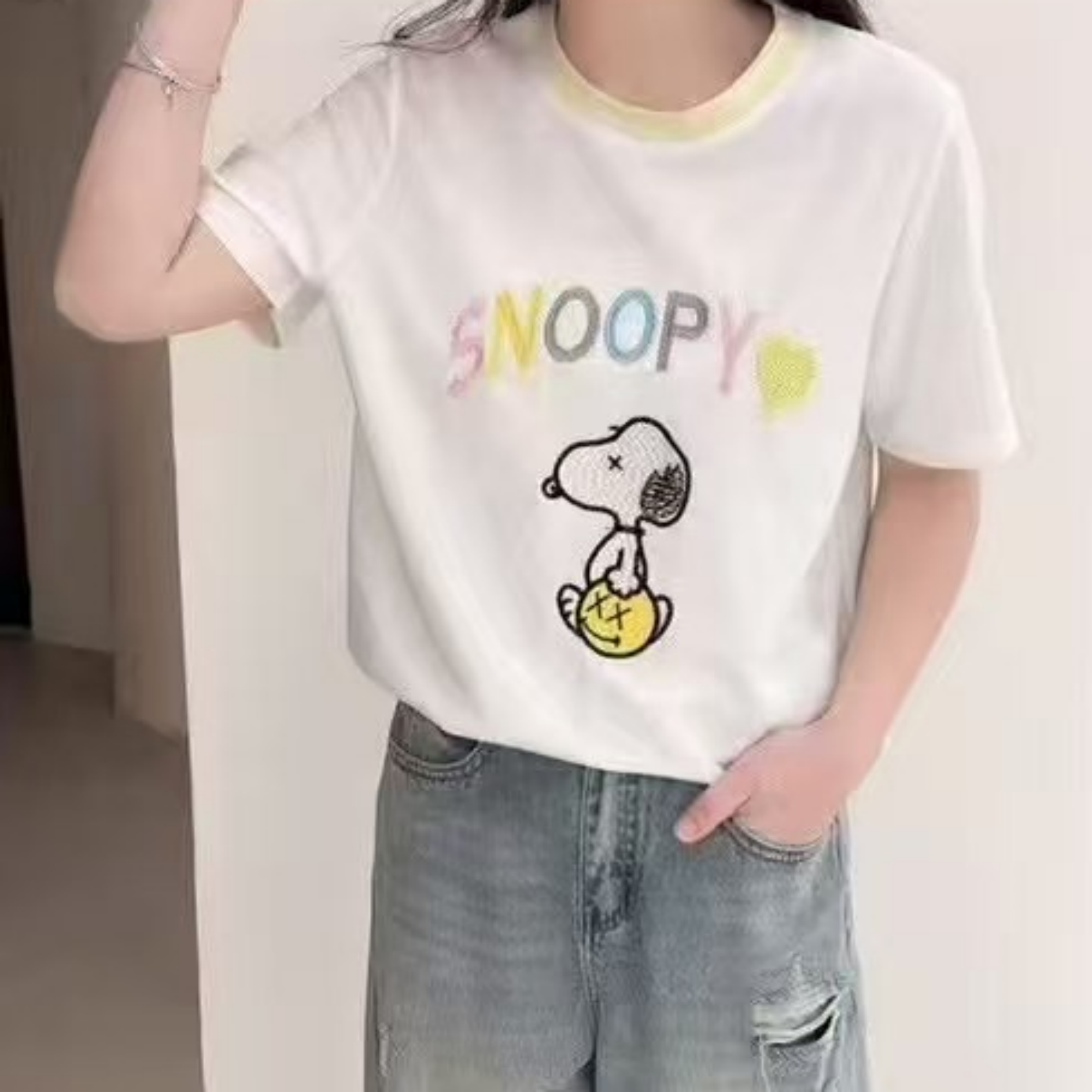 Z.X 小狗刺绣撞色领口欧货短袖T 33353（C5）