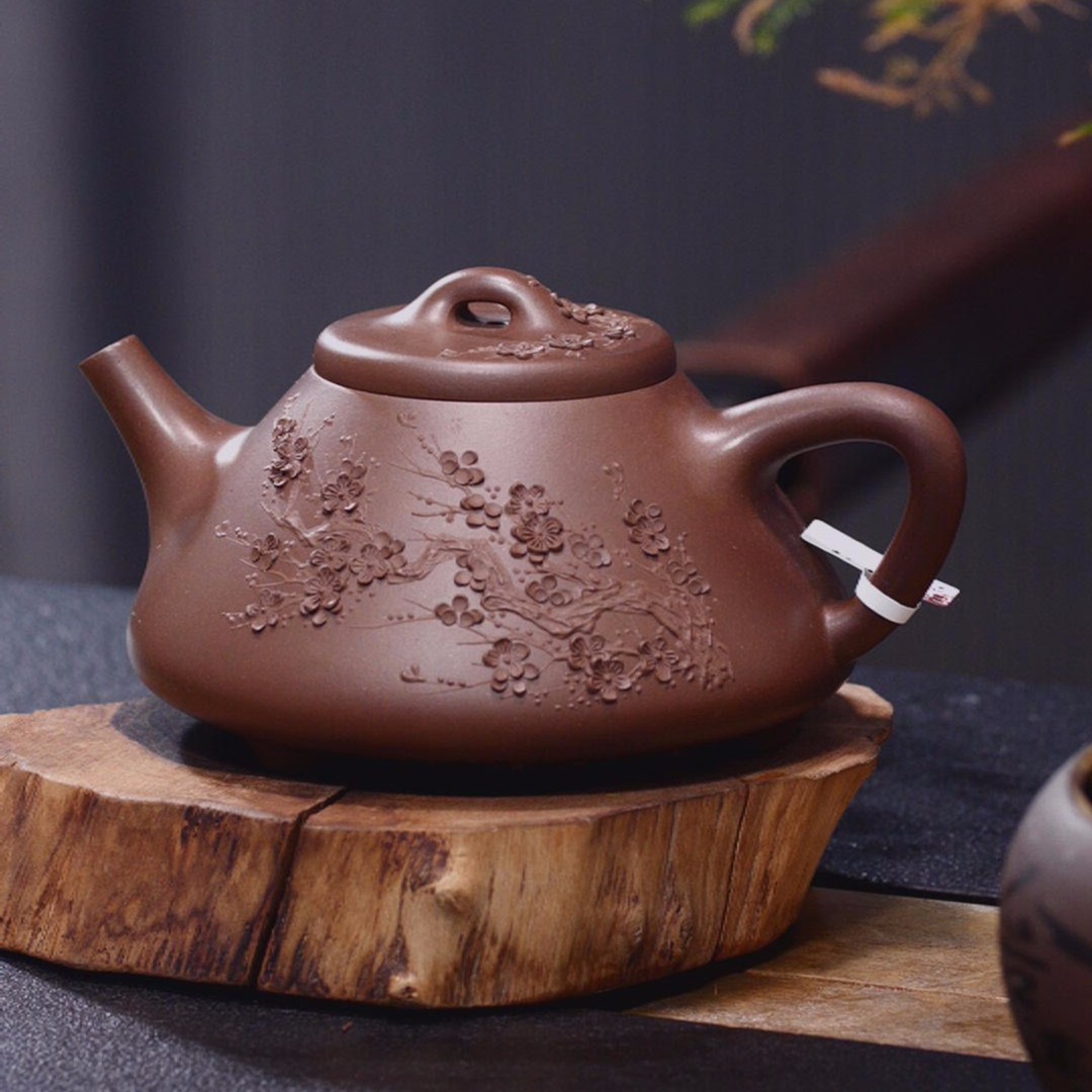 宜兴原矿手工紫砂壶梅花子冶石瓢 紫革泥 260c H372