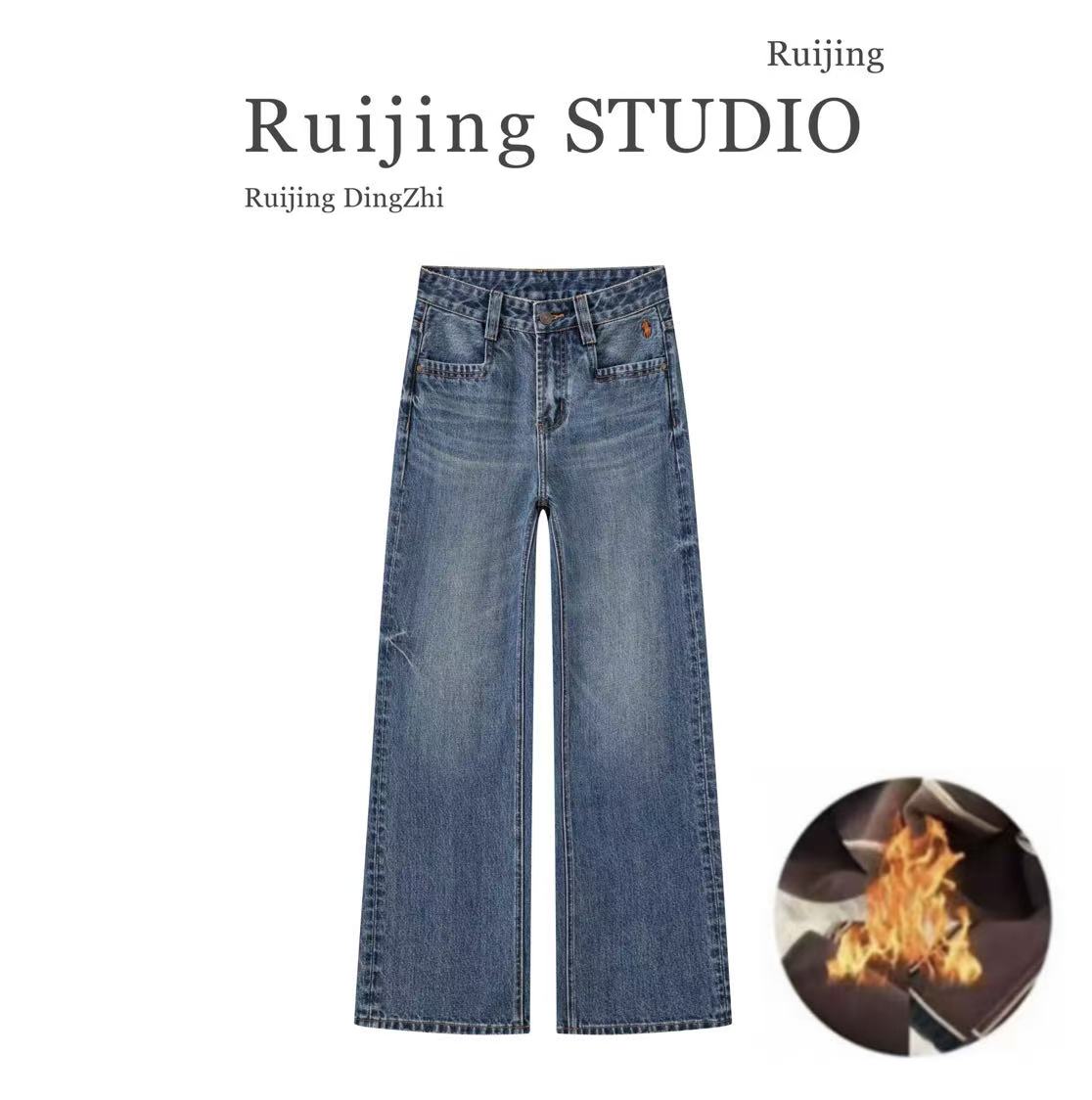 加绒款“似曾相识蓝”色直筒裤2025年新款高腰牛仔裤女直筒牛仔裤