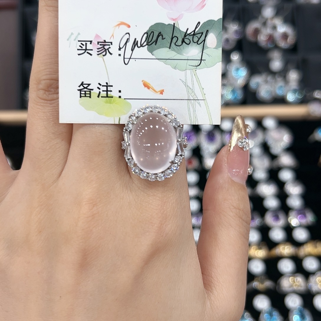 芙蓉石戒指银S925镶嵌戒指