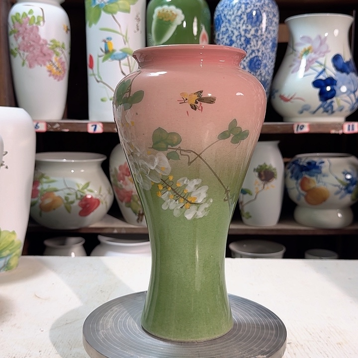 瓶梅瓶油画紫藤字新款陶瓷