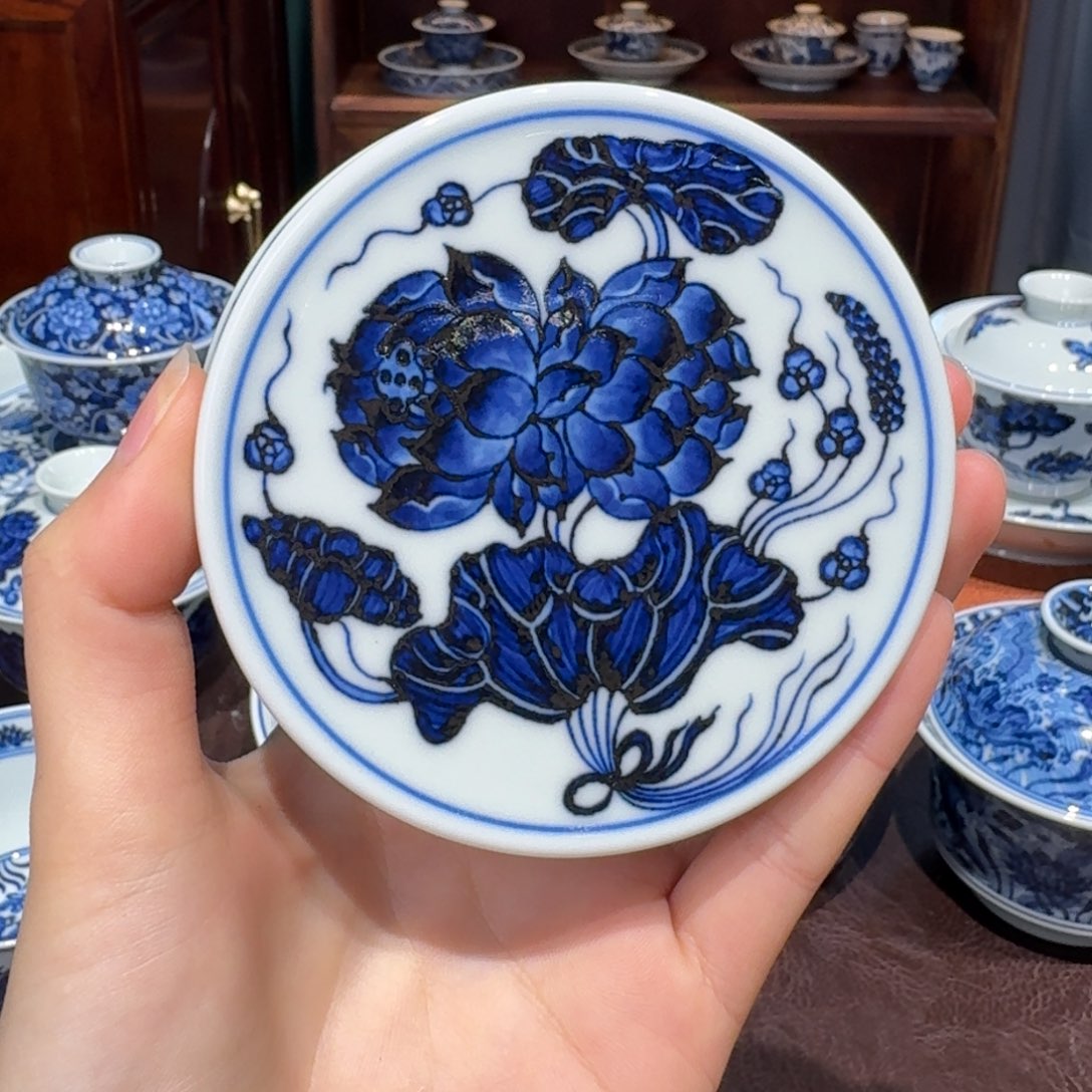 青花雯华堂手绘盖置