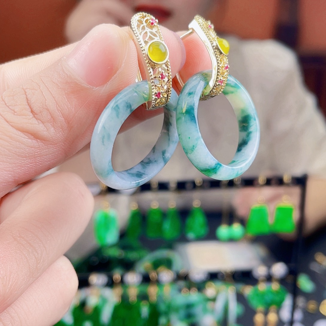 翡翠未镶嵌耳饰饰品