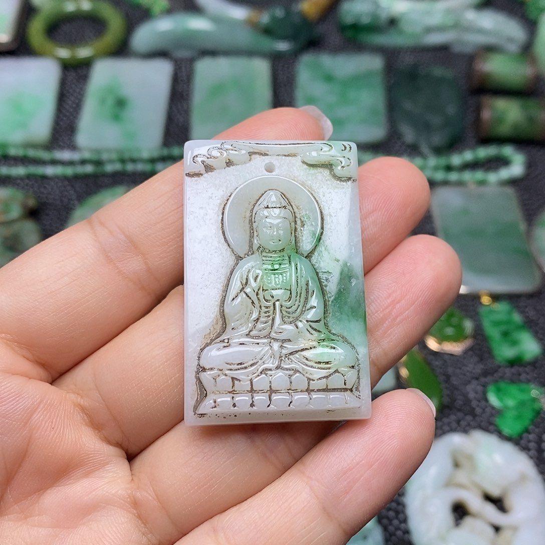 翡翠挂件未镶嵌缅甸天然翡翠观音牌