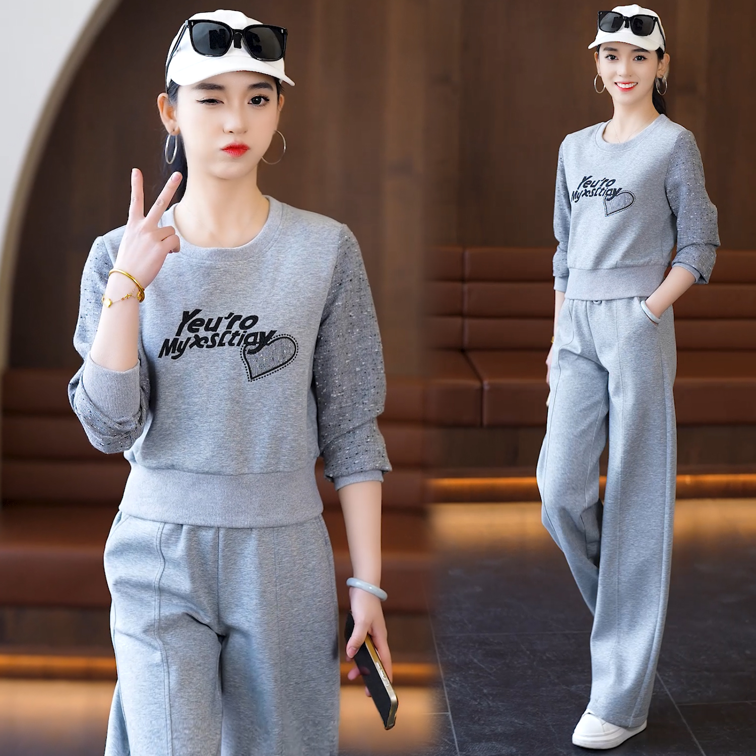 【梅子精选】春秋韩版显瘦气质女士减龄长袖套头运动洋气时尚套装