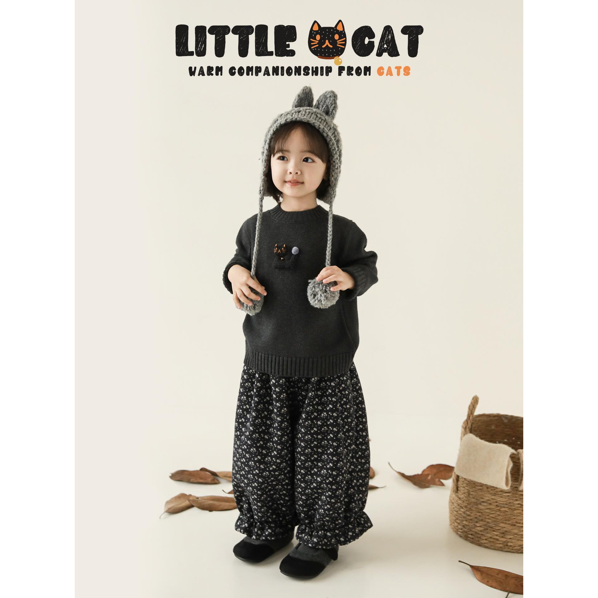 幼悠【萌趣铃铛】冬四波女童宝宝立体猫咪装饰圆领保暖毛衣GN7429