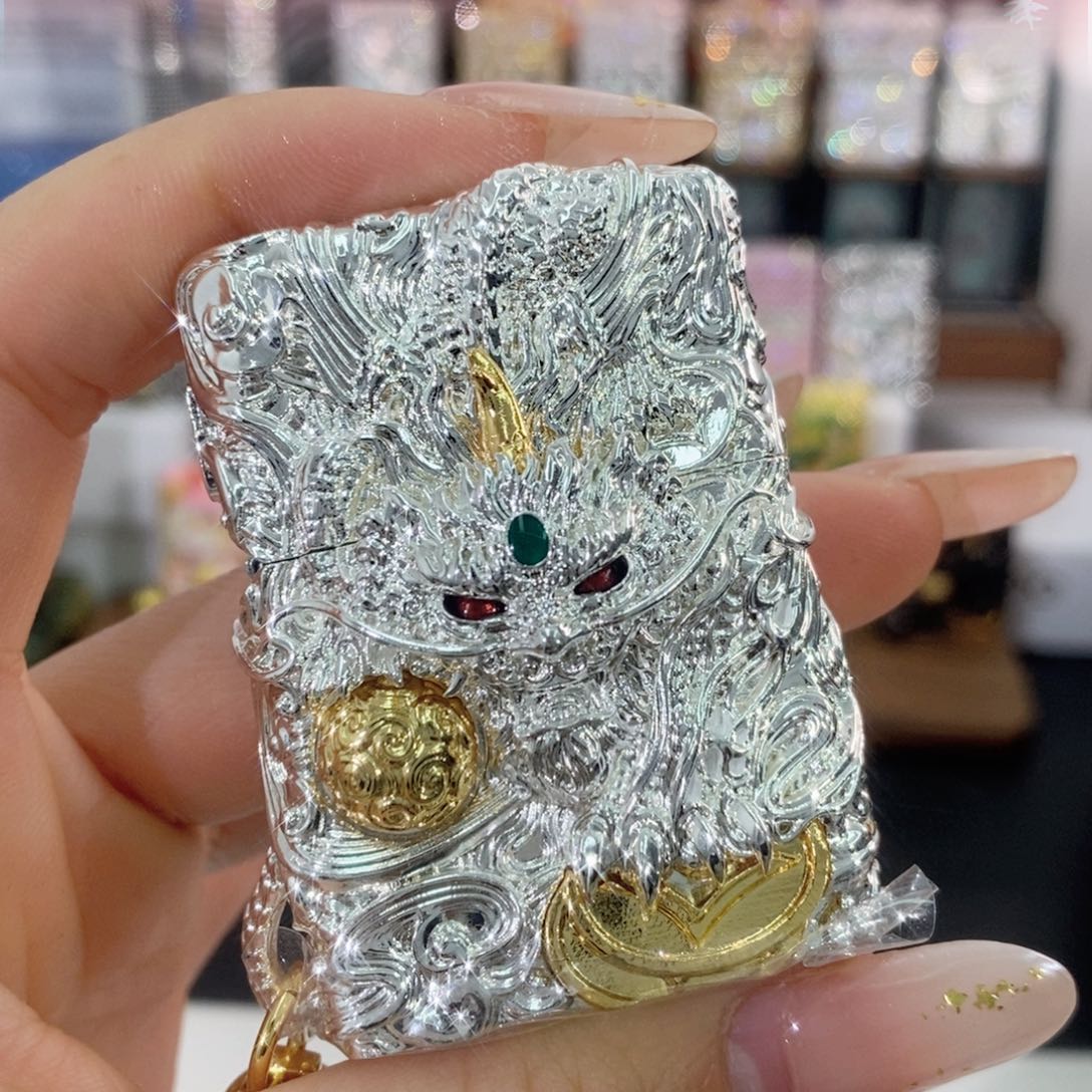 铜上****厂zippo银玉貔貅带油➕火石