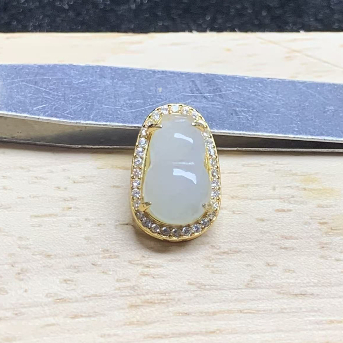 天然缅甸翡翠A货925银镶嵌葫芦吊坠玉坠项链挂件尺寸14.7×9.7×6.4