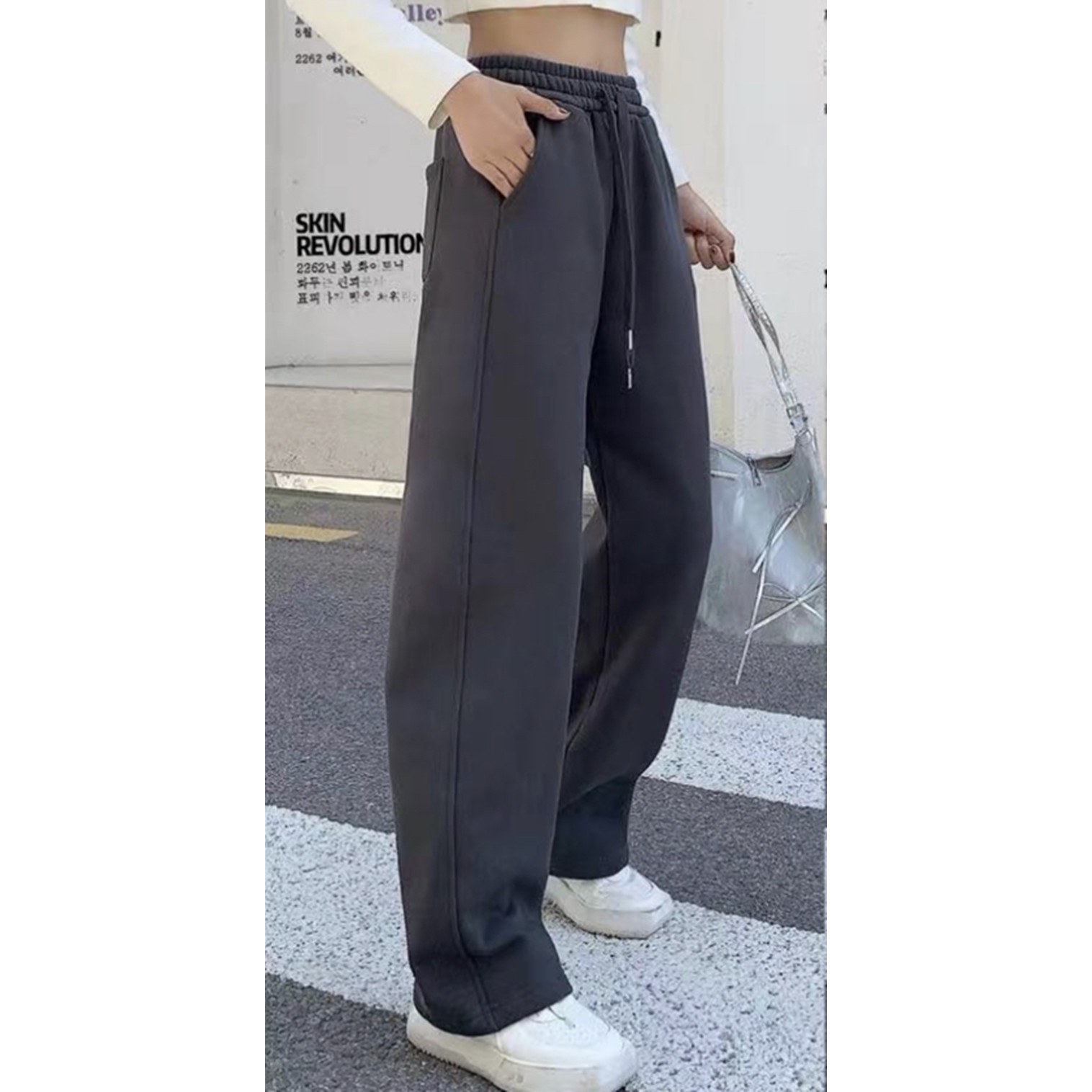 喜家外贸-定制款显瘦显腿长弯刀裤休闲裤阔腿裤7703