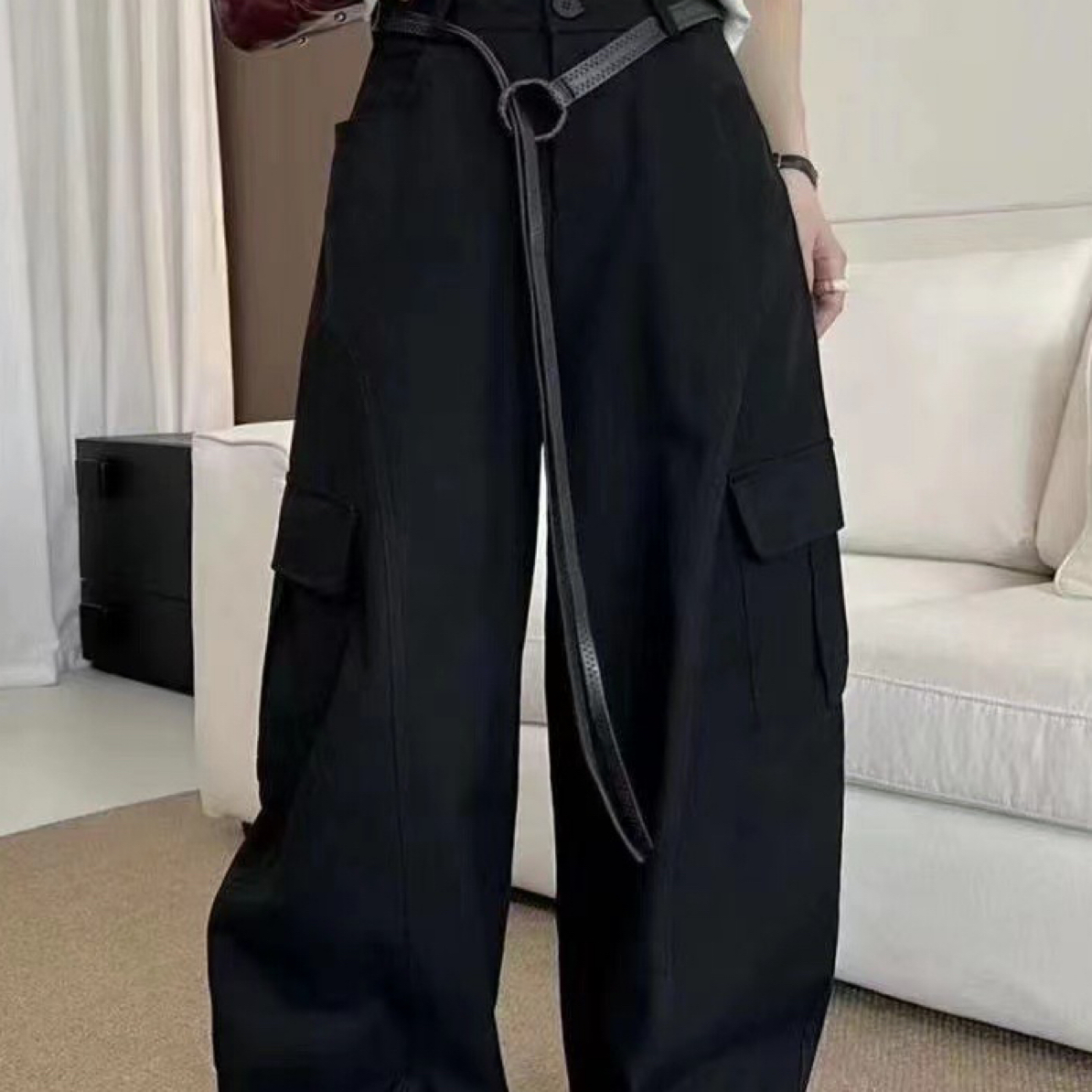 （8090）休闲工装阔腿裤夏季薄款弯刀设计侧边大口袋女式