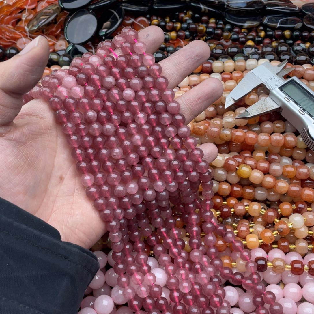 玛瑙/玉髓珠宝半成品未镶嵌一条装8mm草莓粉玉髓圆珠