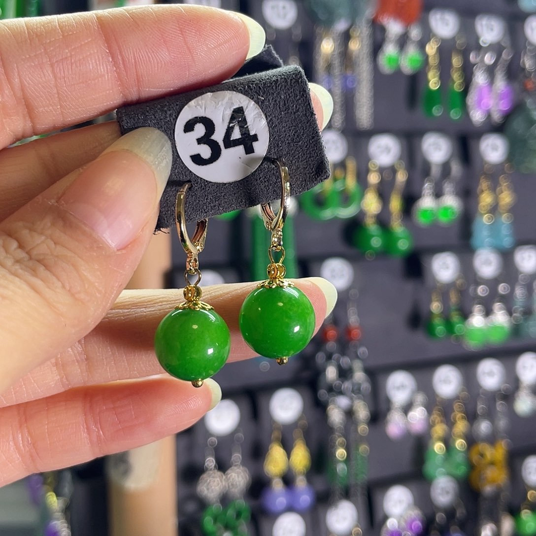 翡翠银S925镶嵌耳饰34