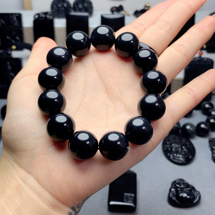 和田玉（墨玉）手串未镶嵌特价16mm