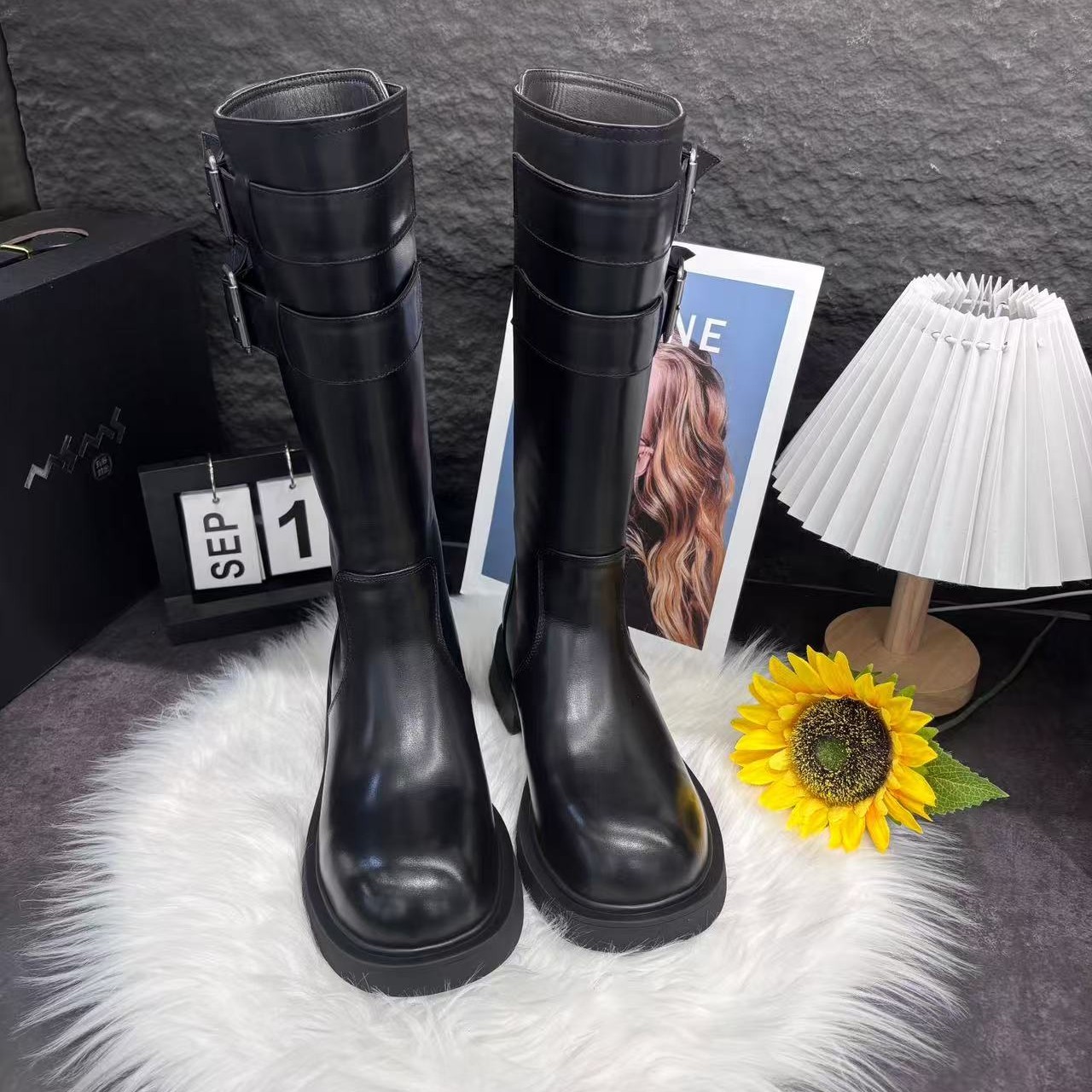 7986-1玛莎玛索冬季新款大棉时尚纯色长筒靴女靴