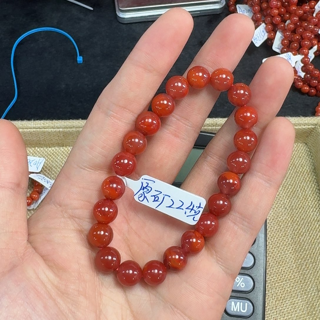 南红玛瑙手链未镶嵌原矿南红手串9mm牛血火焰