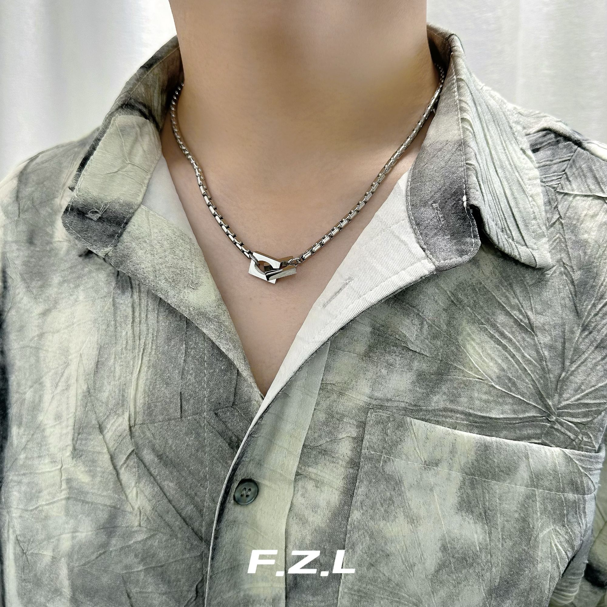 范哲洛 不锈钢吊坠 双环相扣时尚百搭小众简约个性拼接设计感坠链