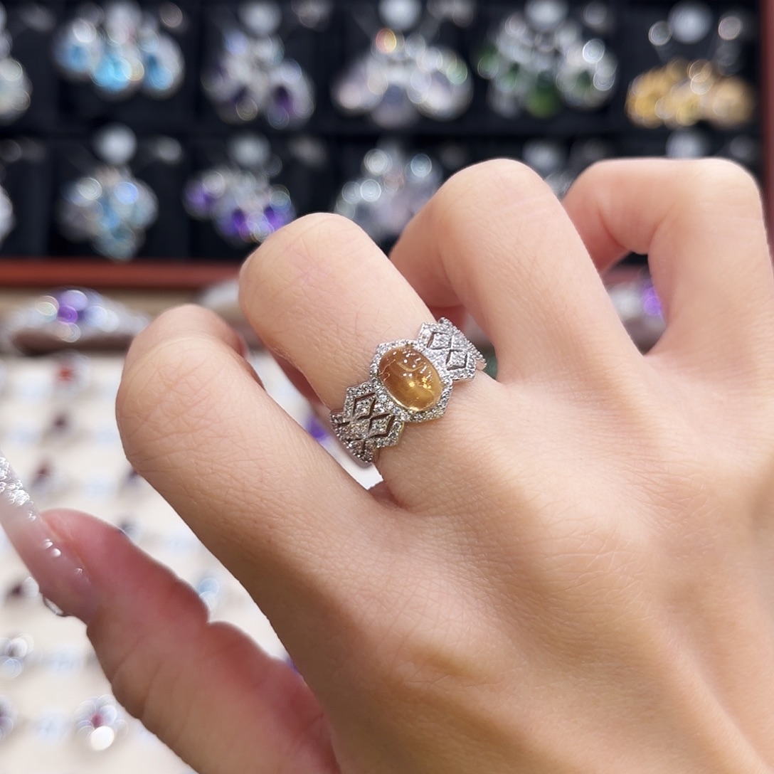 静***静戒指银S925镶嵌黄晶