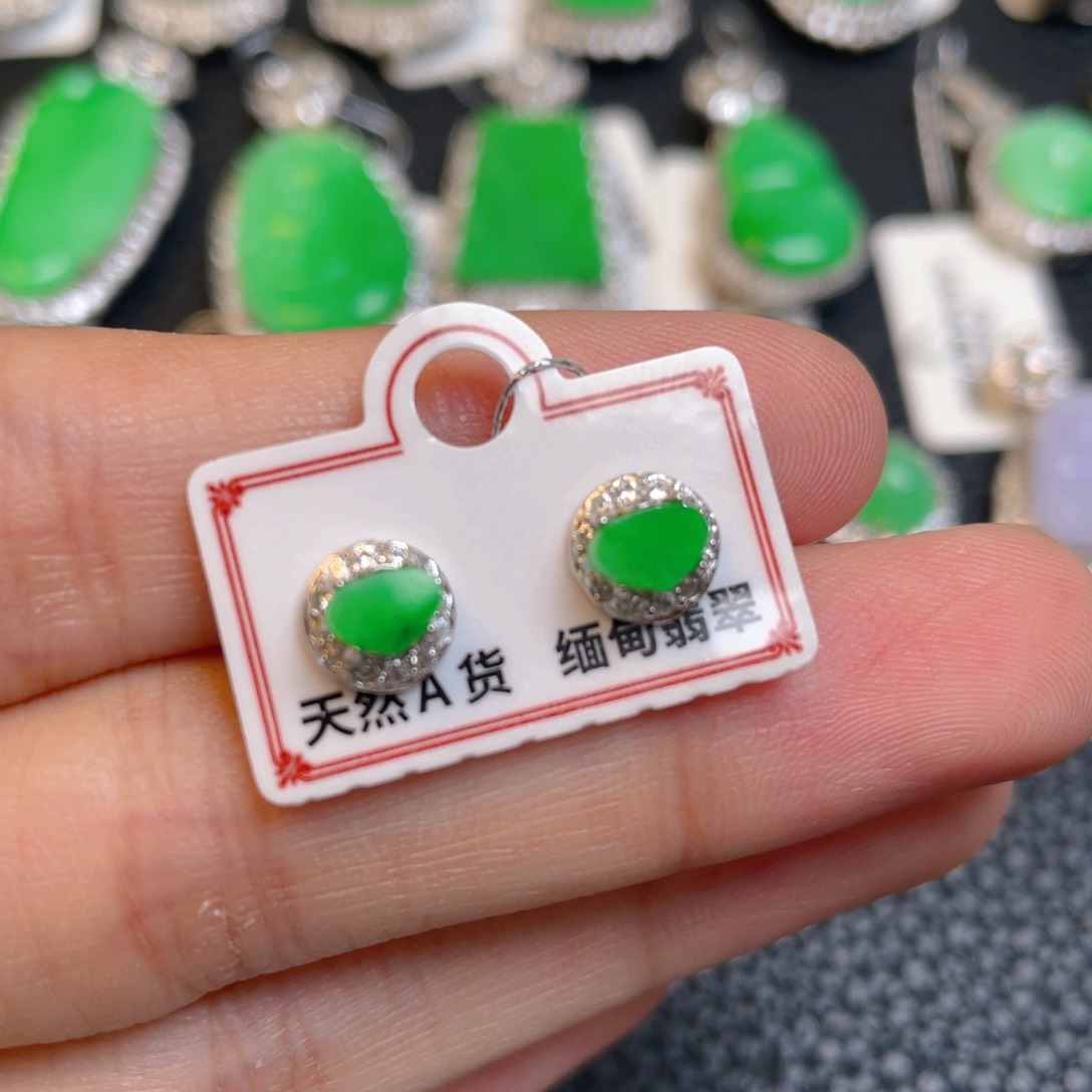 翡翠银S925镶嵌颈饰耳钉