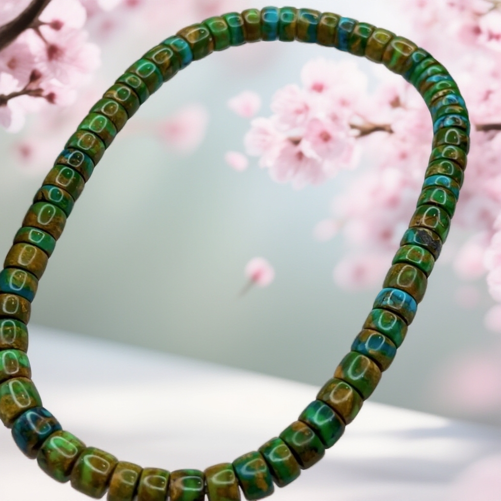 湖北原矿知己绿松石特色三彩直切手串