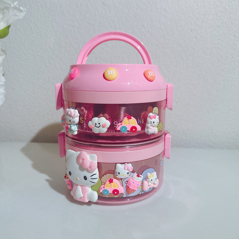 卡通手提注水饭盒双层不锈钢分隔餐盒学生上班族便当盒食堂餐碗