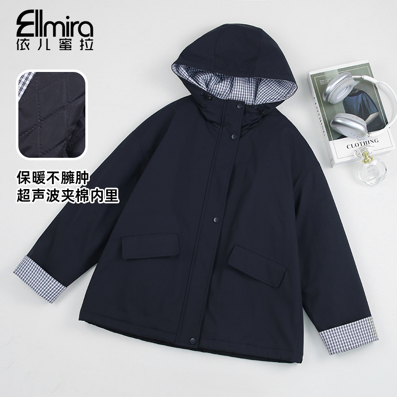 【琴韵】9564女童外套学院夹棉加厚格子儿童上衣连帽新款大童洋气潮