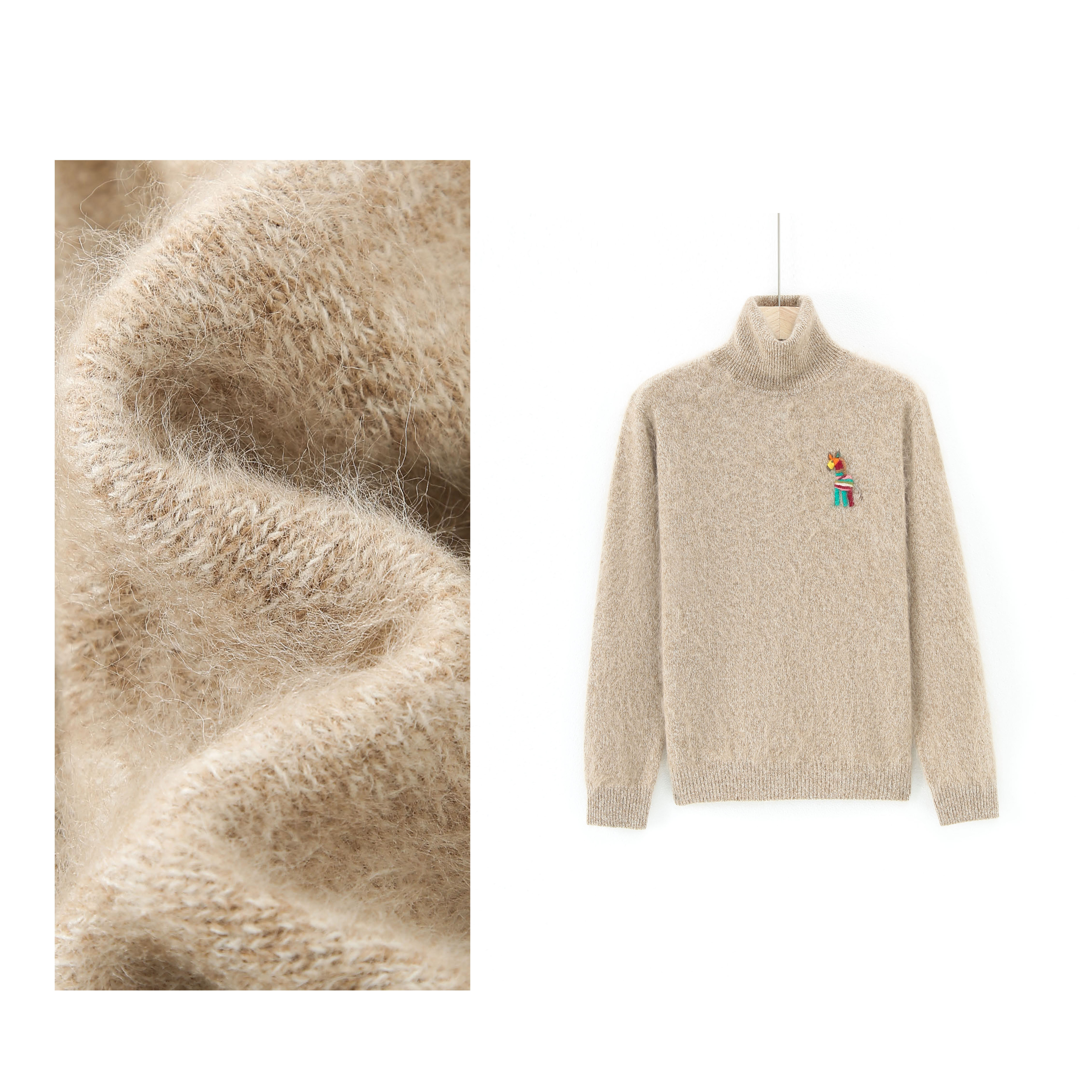 左佐羊绒100%山羊绒拉绒基础打底高领小马立体绣秋冬针织-5158