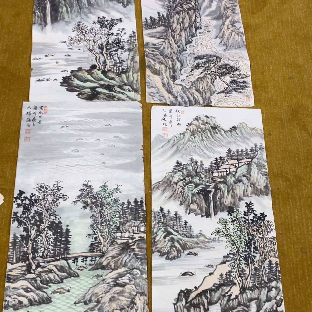 国画绘画作品四条屏66666陈老师微瑕