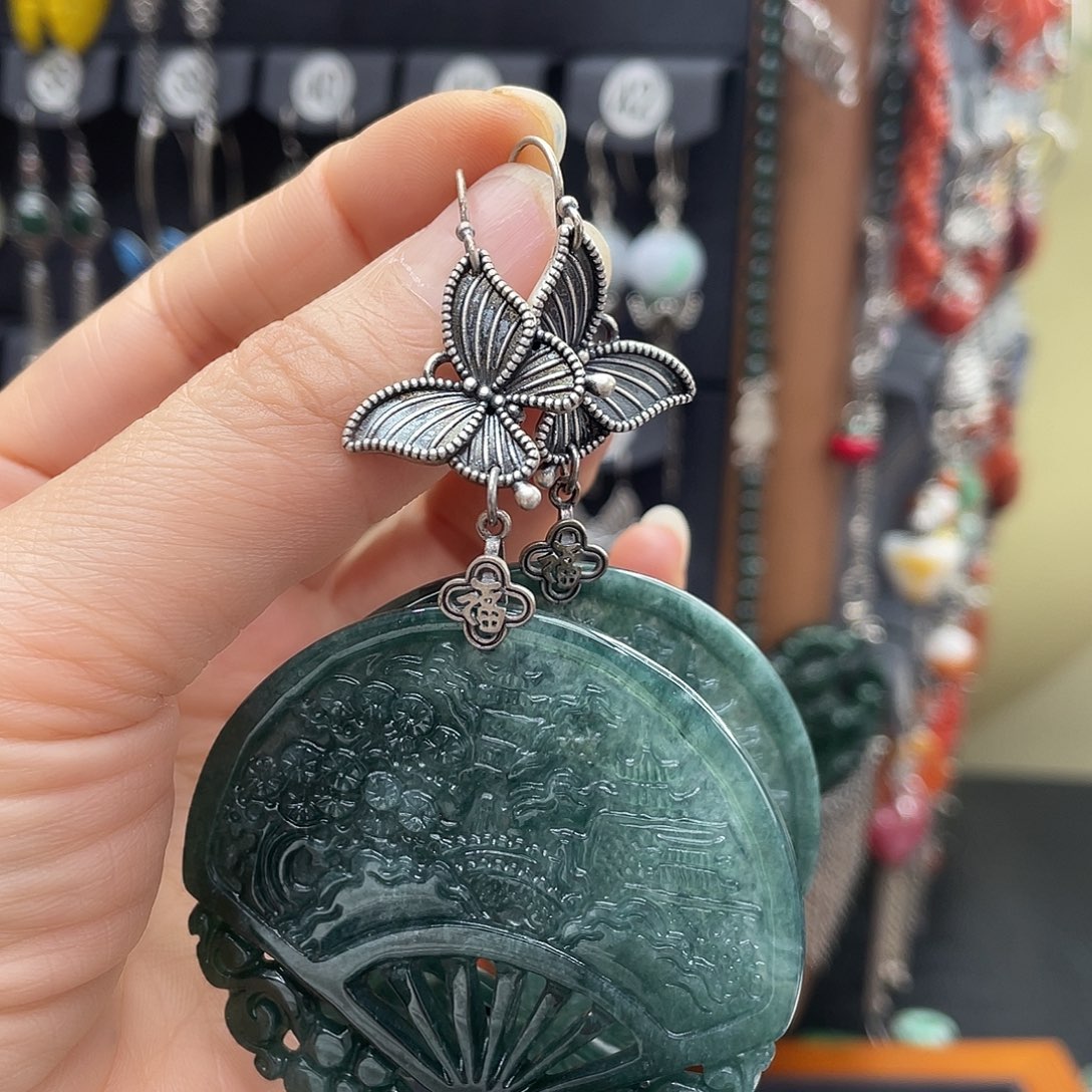 翡翠耳饰银S925镶嵌某*108ghnhhh