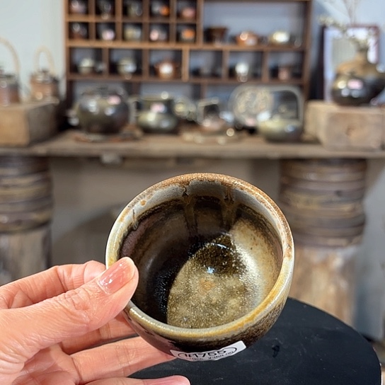 #1755柴烧裸烧窑变玉化星空杯蓝彩