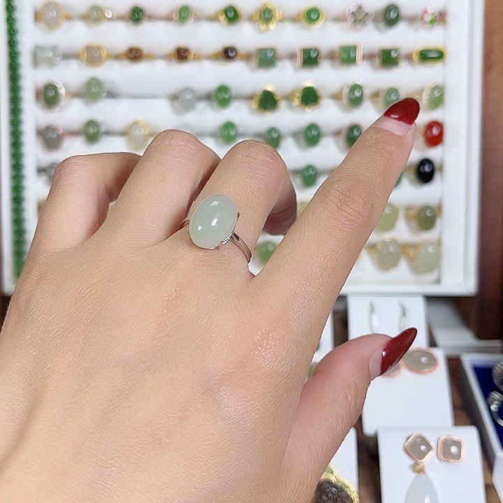 和田玉戒指银S925镶嵌