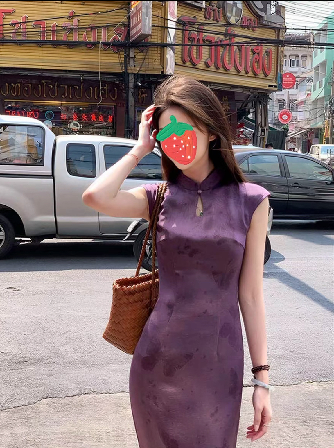 紫色缎面改良旗袍女夏季新中式蝴蝶连衣裙子2025新款今年流行爆款