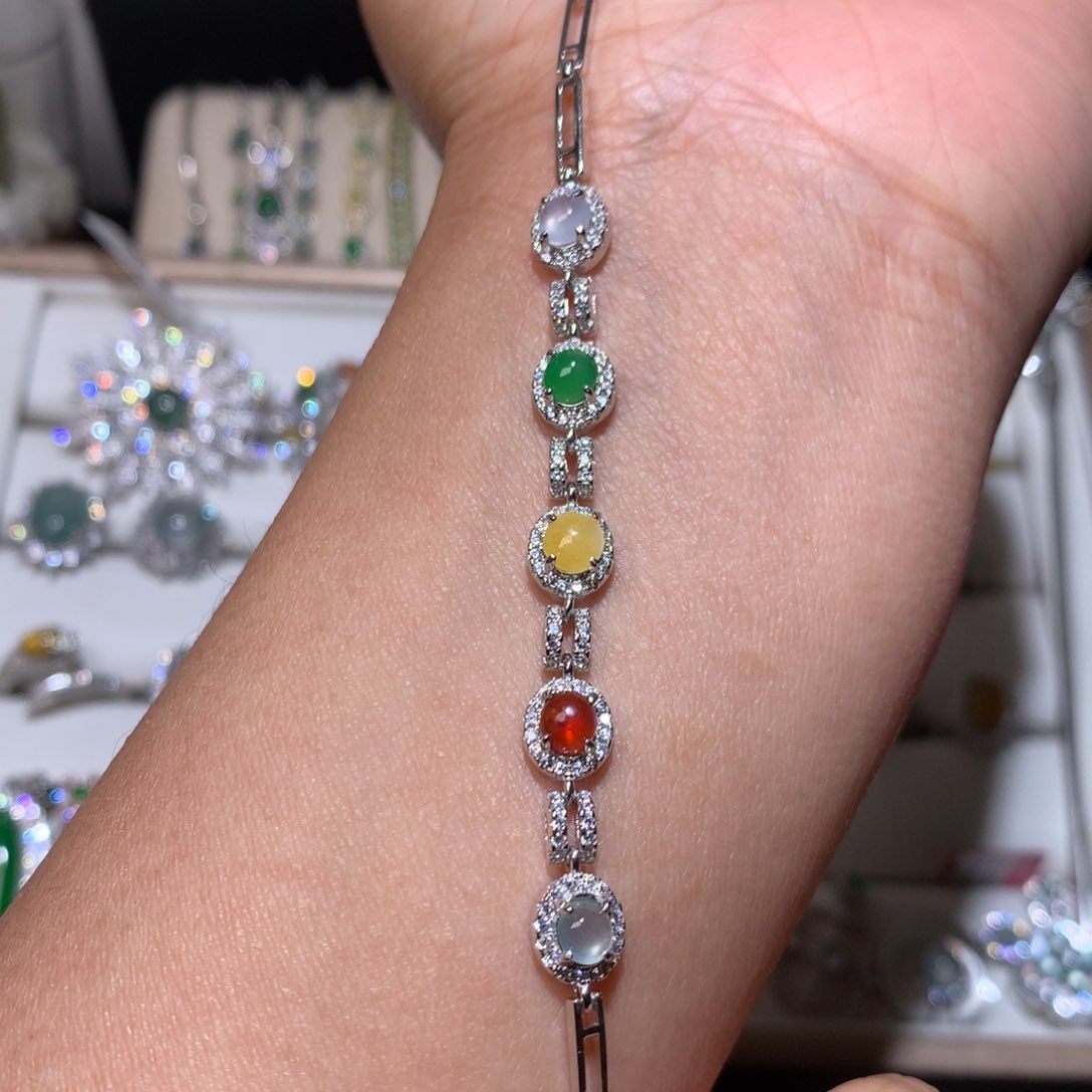 翡翠耳饰银S925镶嵌手链