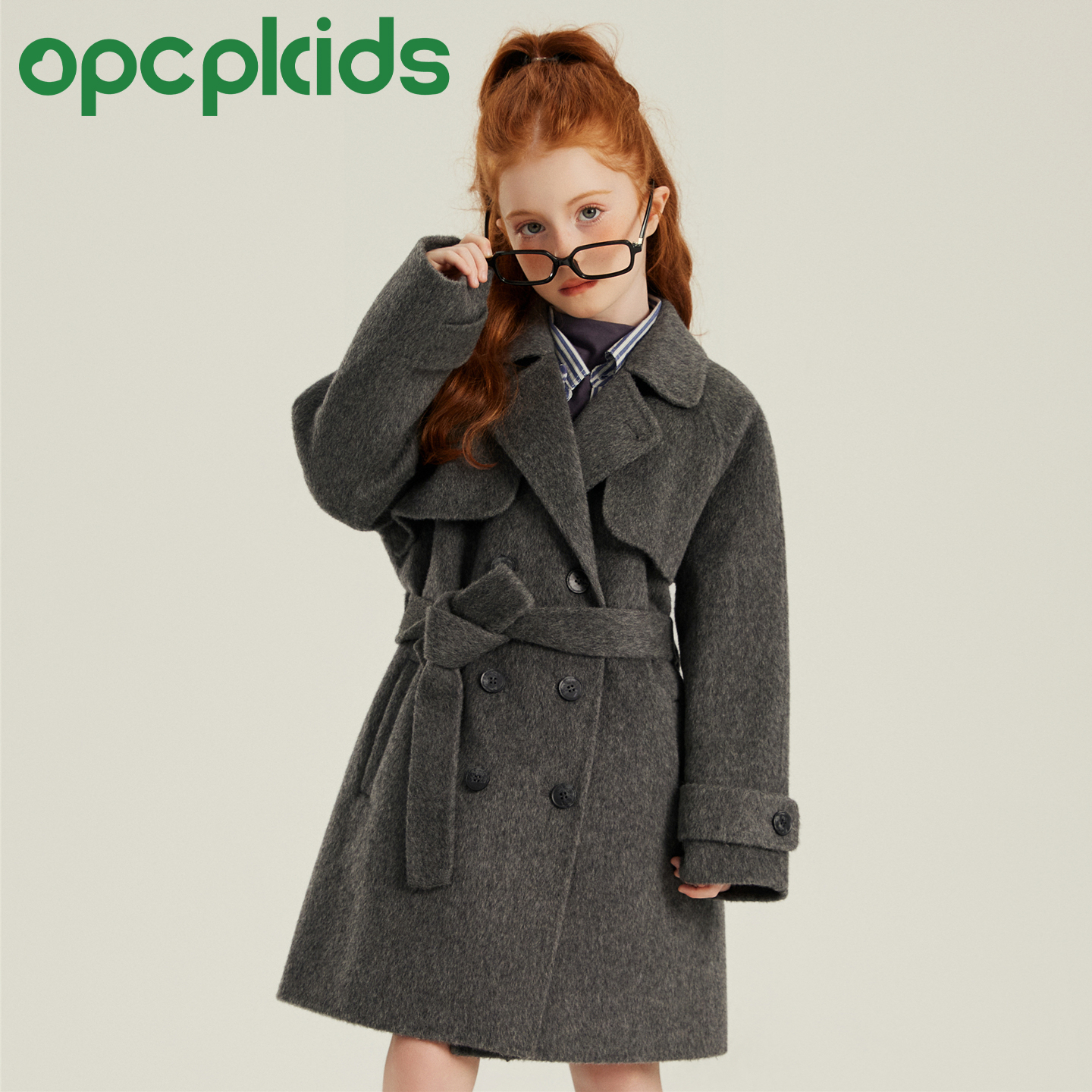 OPCP儿童双面羊毛大衣秋冬新款女童英伦双面呢外套中长款OP25-02