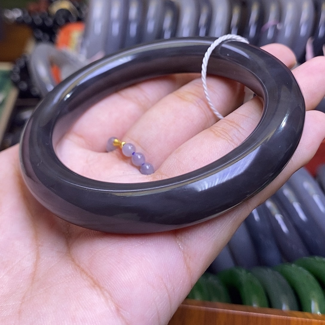 和田玉未镶嵌颈饰浓烟紫老矿料脂膏手镯59