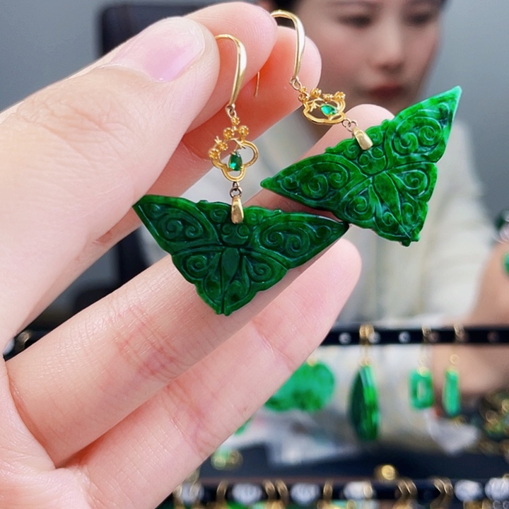 翡翠耳饰18K金镶嵌饰品